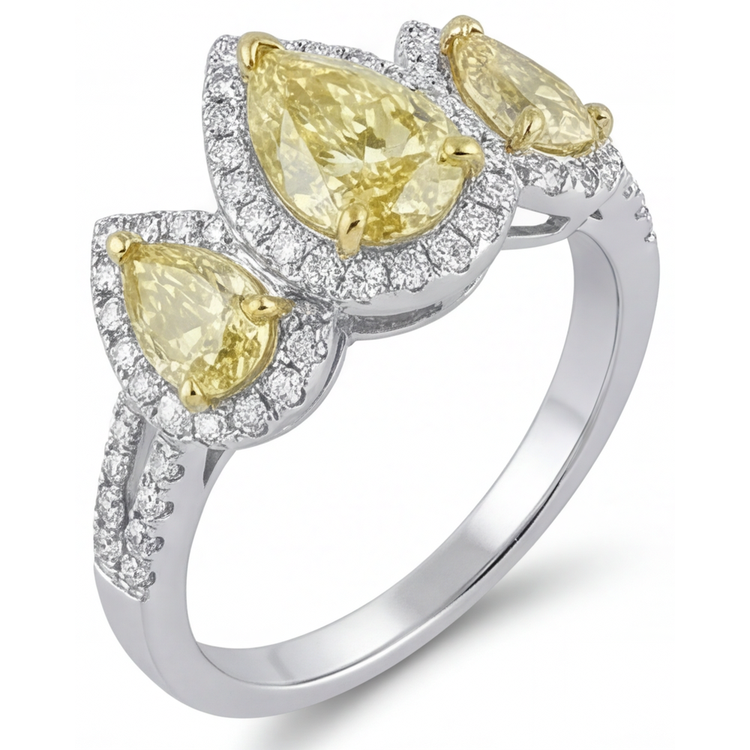 Bague Or Bicolore 14 Carats avec Diamant Jaune Fancy – vue de profil