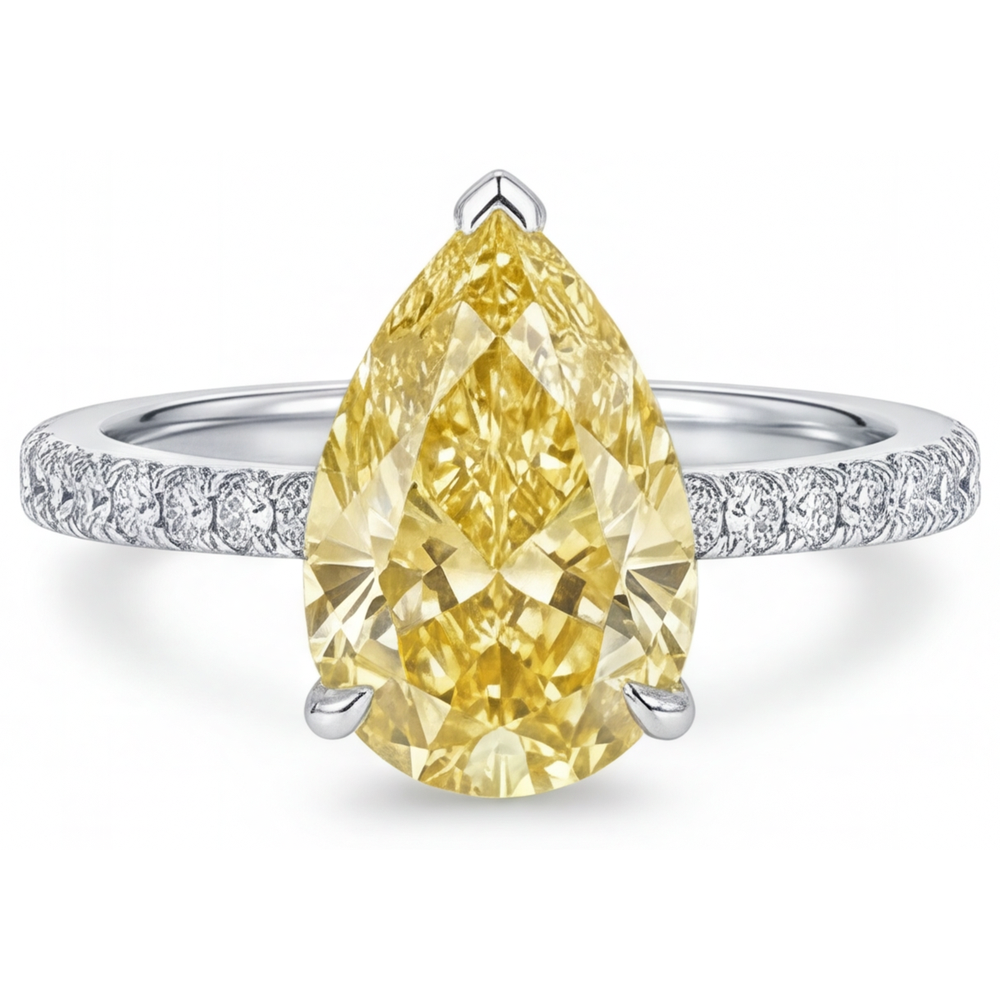 Diamant Jaune Fancy Bague 3-carats Or Blanc 14 Carats – vue principale
