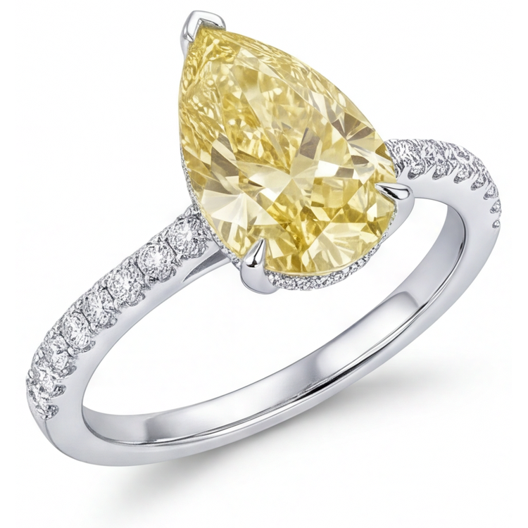 Diamant Jaune Fancy Bague 3 carats Or Blanc 14 Carats – vue de face