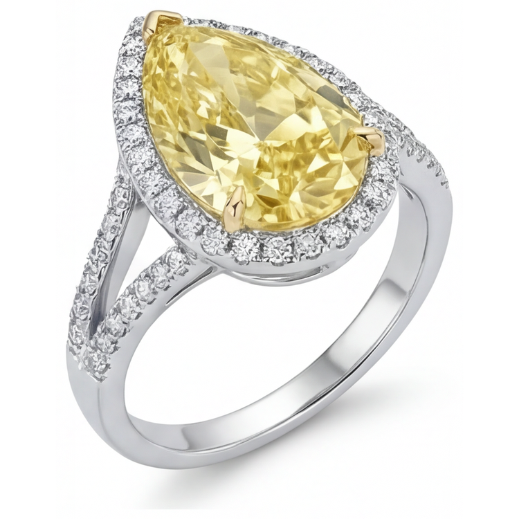 De luxe Diamant Jaune Fancy Bague de Fiançailles Halo 3 carats – vue de côté