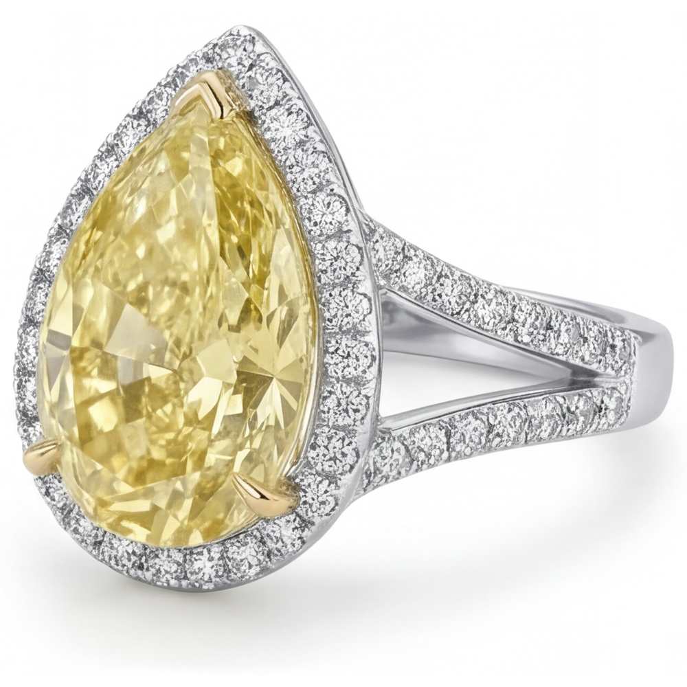 De luxe Diamant Jaune Fancy Bague de Fiançailles Halo 3 carats – vue de profil