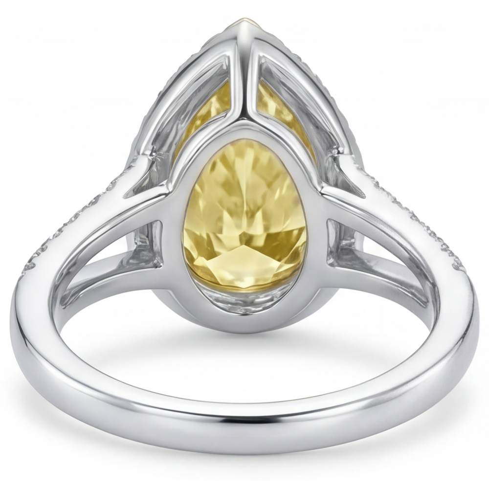 Bague de Fiançailles Halo Or 14K Bicolore avec Diamant Jaune Fancy – vue arrière