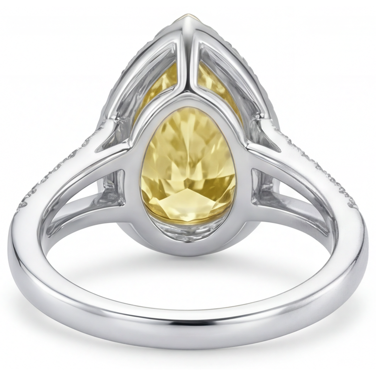Bague de Fiançailles Halo Or 14K Bicolore avec Diamant Jaune Fancy – vue arrière
