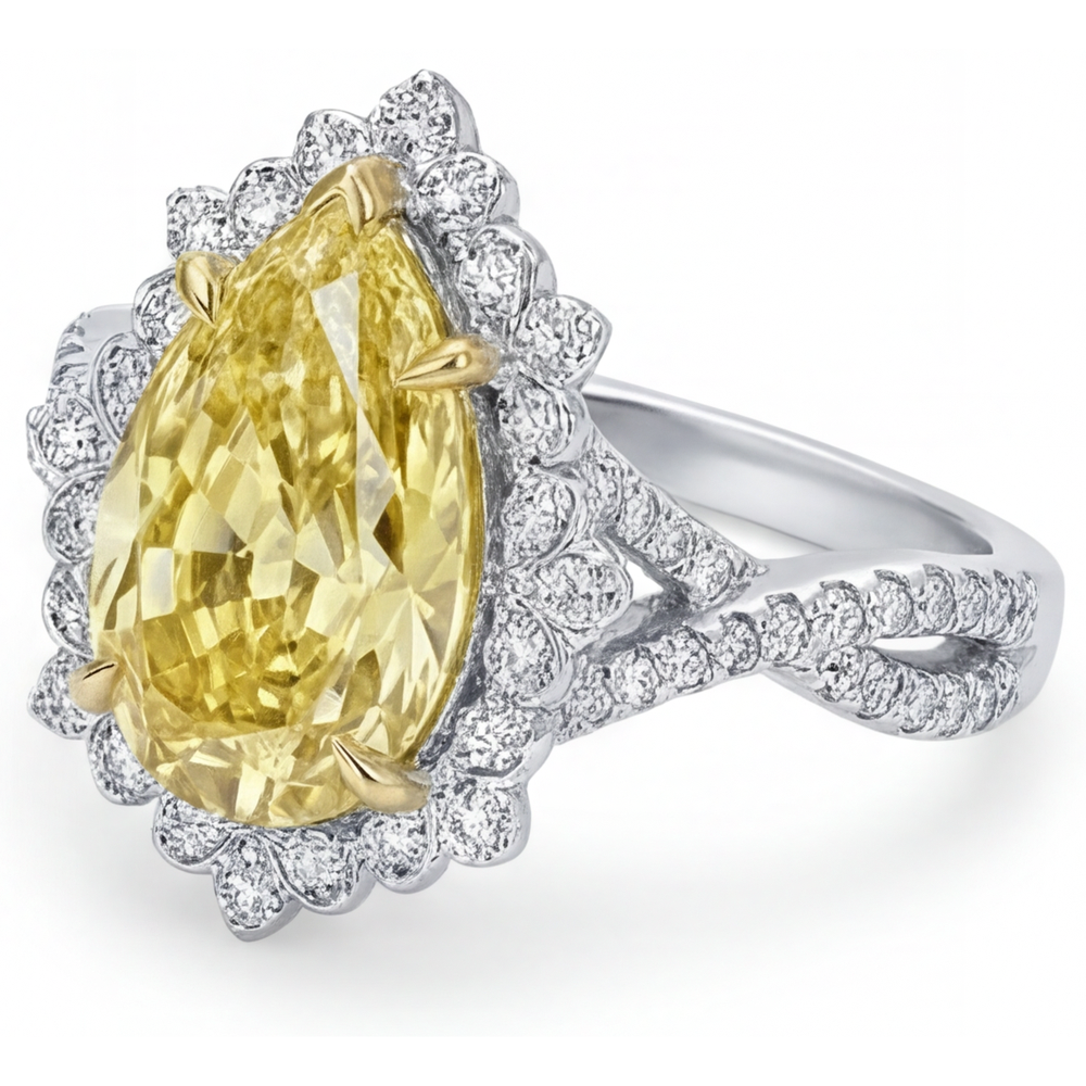 Élégant Diamant Jaune Fancy Bague de Fiançailles Halo 3 carats – vue de profil