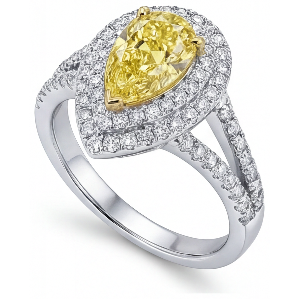 Sophistiqué Diamant Jaune Fancy Bague Halo 1,50 carats – vue d'angle