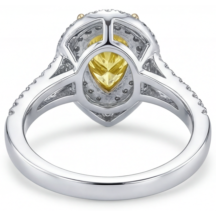 Bague Halo Or 14K Bicolore avec Diamant Jaune Fancy – vue arrière