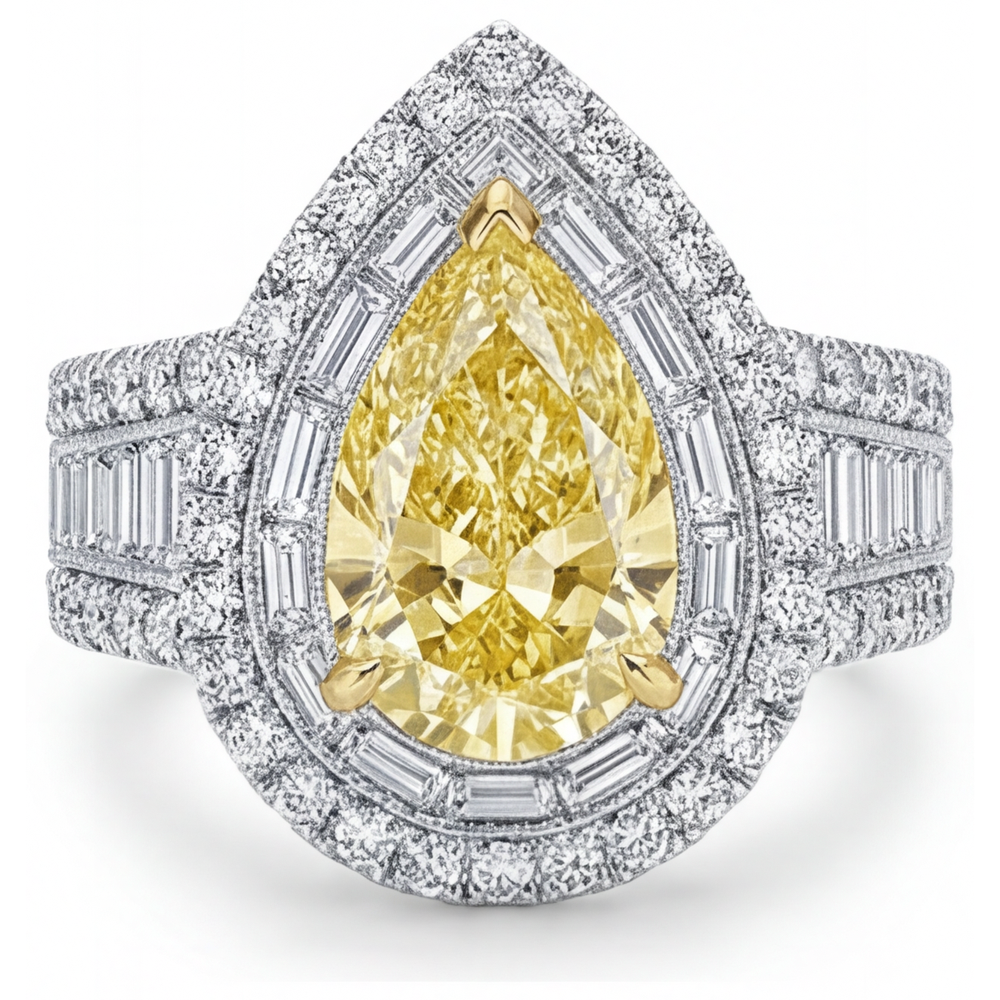 Bague Halo Or 14K Bicolore avec Diamant Jaune Fancy – vue principale