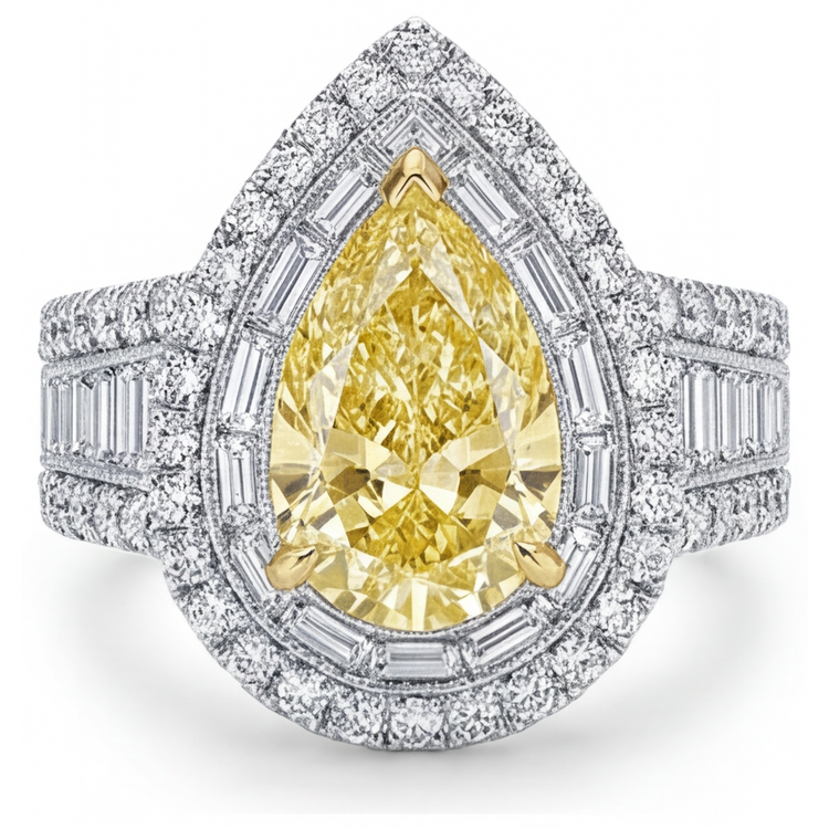Bague Halo Or 14K Bicolore avec Diamant Jaune Fancy – vue principale