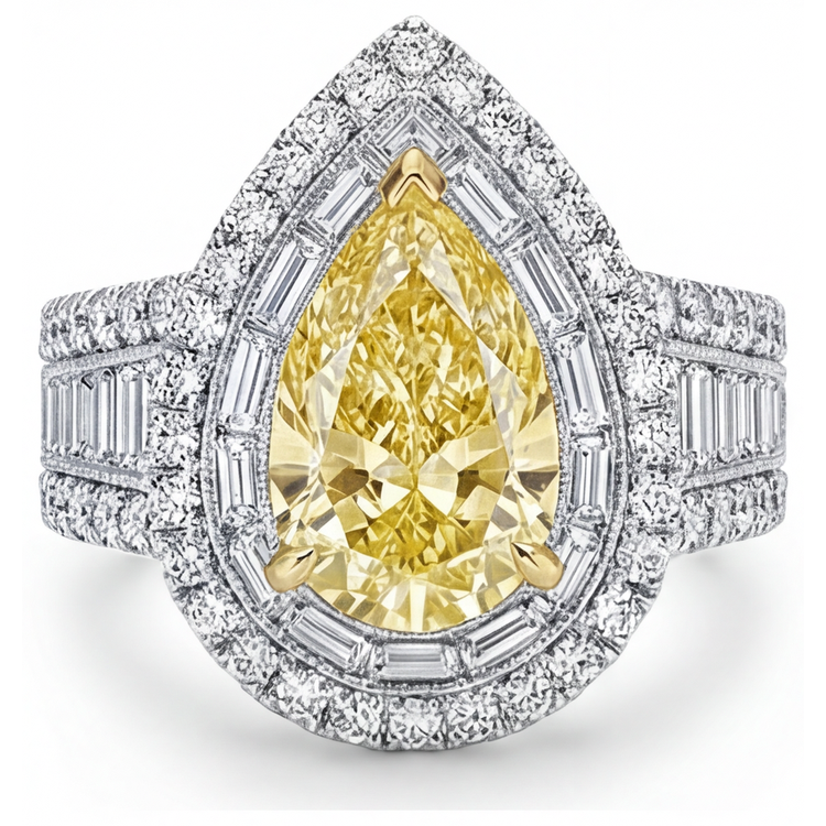 Bague Halo Or 14K Bicolore avec Diamant Jaune Fancy – vue de face