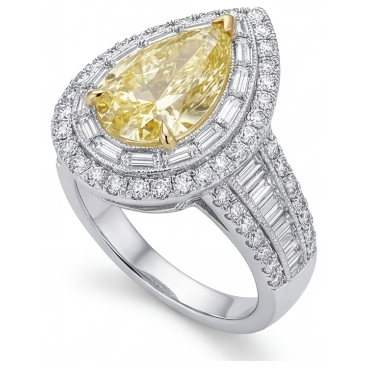 Diamant Jaune Fancy Bague Halo 3,50 carats Or 14K Bicolore – vue d'angle
