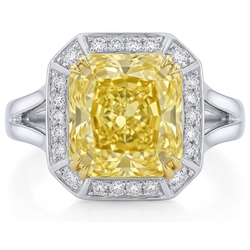 Pavé Diamant Jaune Fancy Bague Halo 4,25 carats – Or Deux Tons