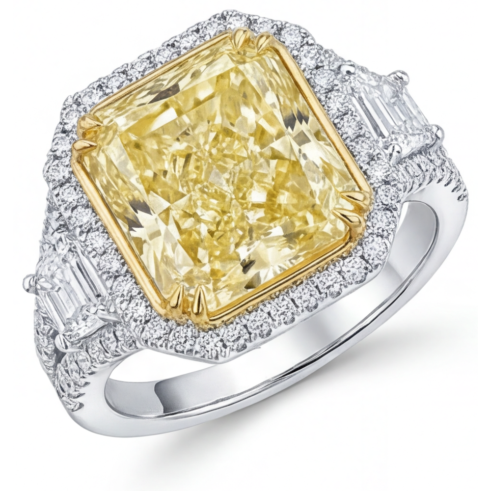 Diamant Jaune Fancy Bague Halo 4-carats Or Deux Tons 14 Carats – vue principale