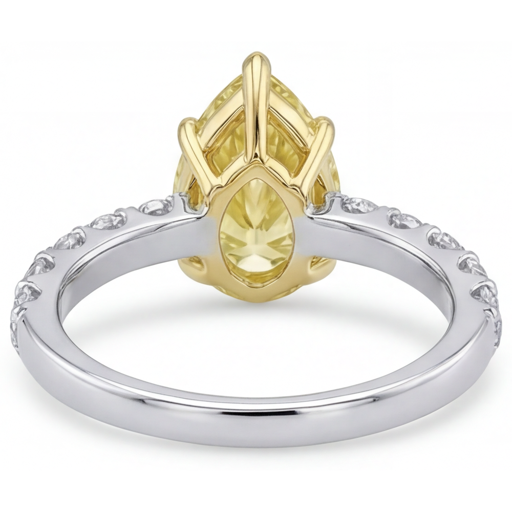 Diamant Jaune Fancy Goutte Bague Joaillerie en Or 14K Bicolore – vue de face
