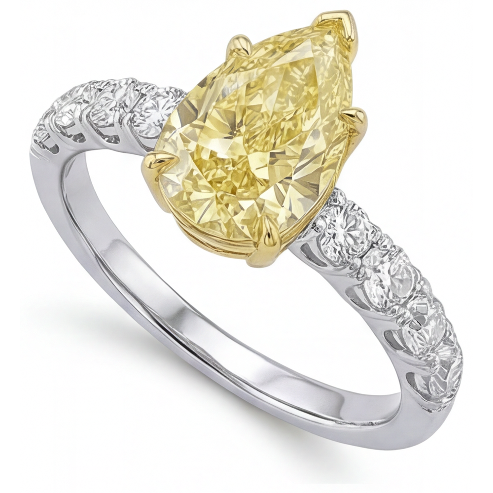 Bague Joaillerie Or 14K Bicolore avec Diamant Jaune Fancy – vue de côté