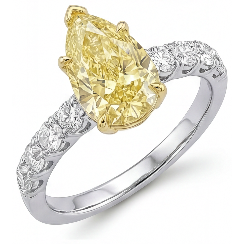 Diamant Jaune Fancy Bague Joaillerie 1,5 carats Or 14K Bicolore – vue d'angle