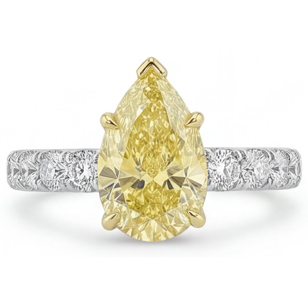Diamant Jaune Fancy Bague Joaillerie 1,5-carats Or 14K Bicolore – vue de profil