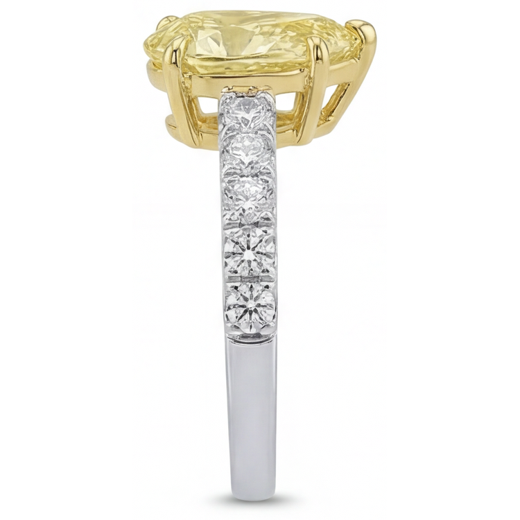 Diamant Jaune Fancy Goutte Bague Joaillerie en Or 14K Bicolore – vue arrière