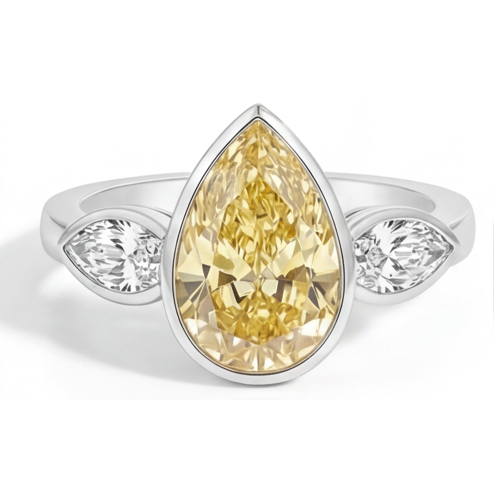 Diamant Jaune Fancy Bague Joaillerie 2,75-carats Or 14K Blanc – vue de face