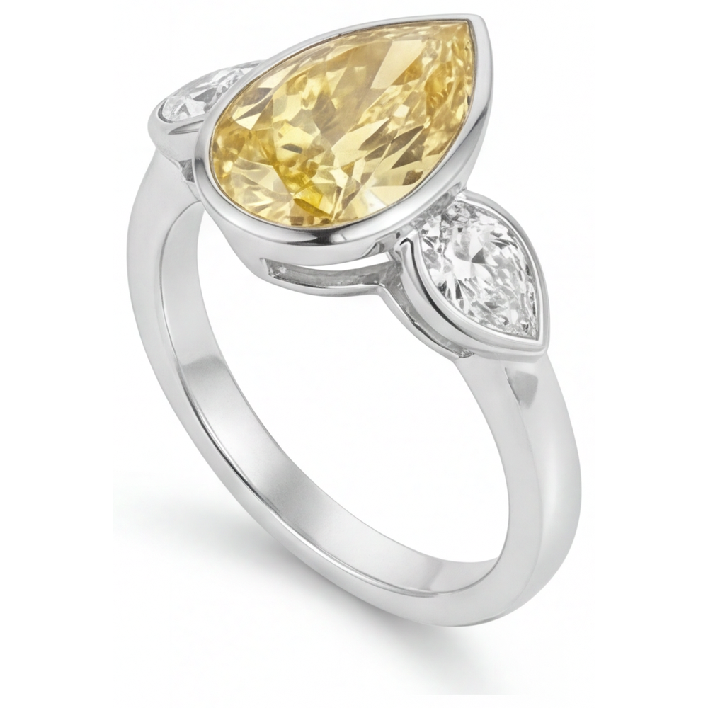 Diamant Jaune Fancy Goutte Bague Joaillerie en Or 14K Blanc – vue de côté