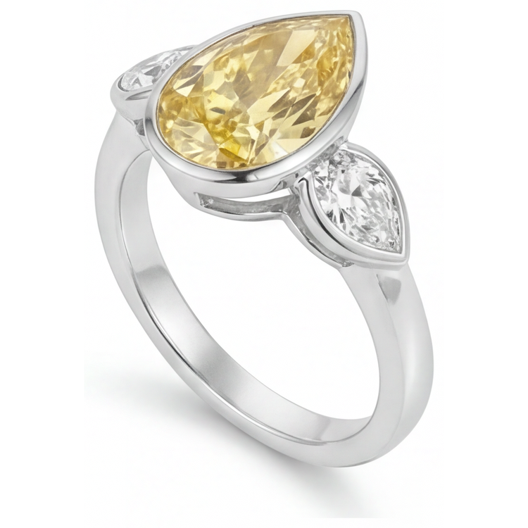Diamant Jaune Fancy Goutte Bague Joaillerie en Or 14K Blanc – vue de côté
