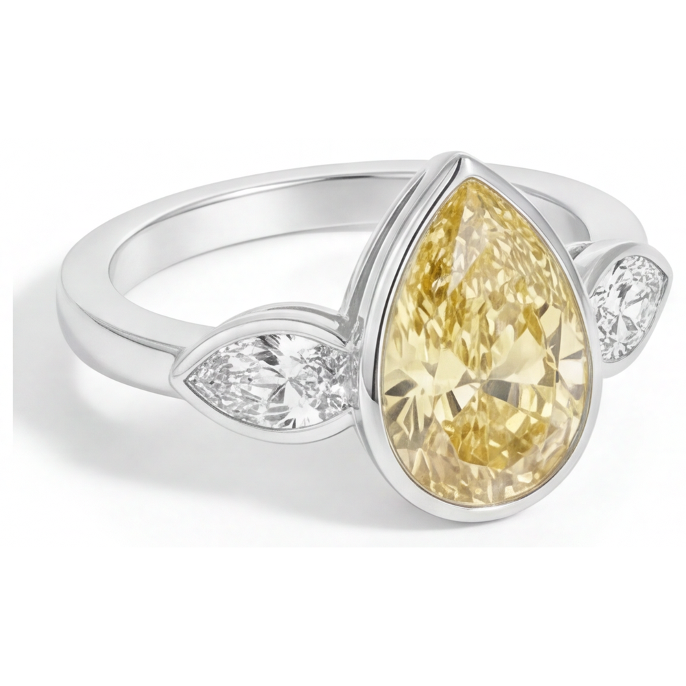 Diamant Jaune Fancy Bague Joaillerie 2,75 carats Or 14K Blanc – vue de profil