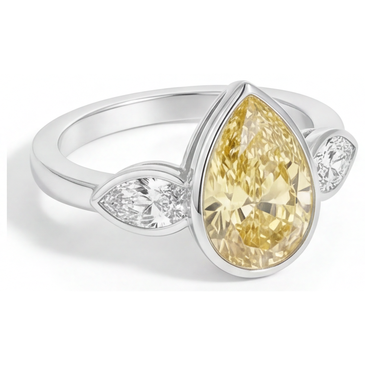 Diamant Jaune Fancy Bague Joaillerie 2,75 carats Or 14K Blanc – vue de profil