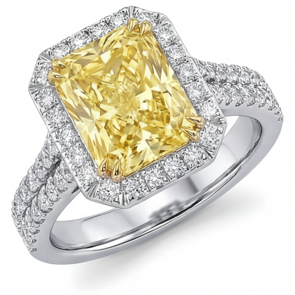 Bague Joaillerie Or 14K Bicolore avec Diamant Jaune Fancy – vue principale