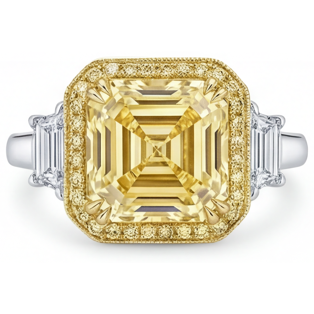 Bague Joaillerie Or Deux Tons 14 Carats avec Diamant Jaune Fancy – vue principale