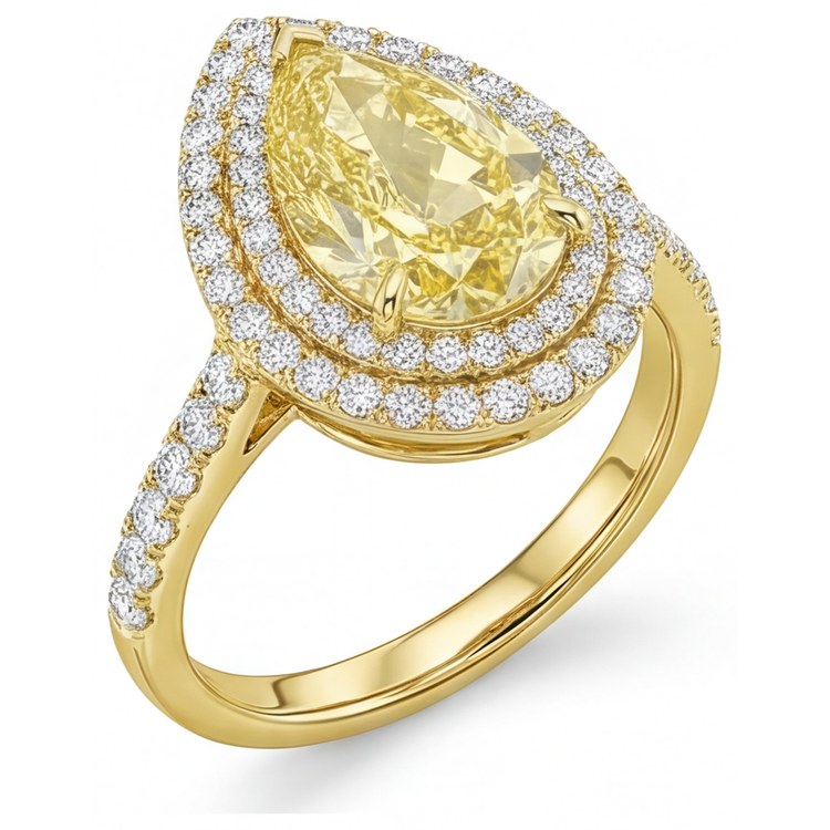 Goutte Diamant Jaune Fancy bague en Or Jaune 14 Carats – vue d'angle