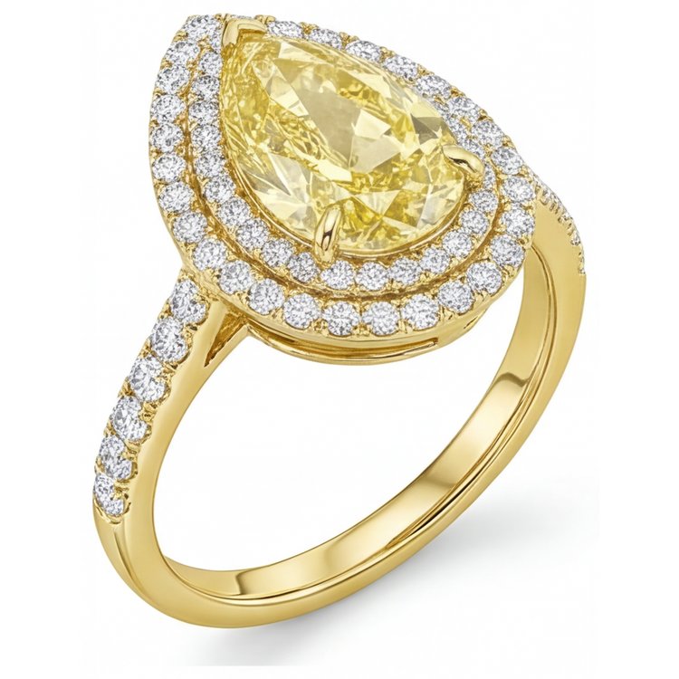 Diamant Jaune Fancy Bague Joaillerie 2 carats Or Jaune 14 Carats – vue de profil