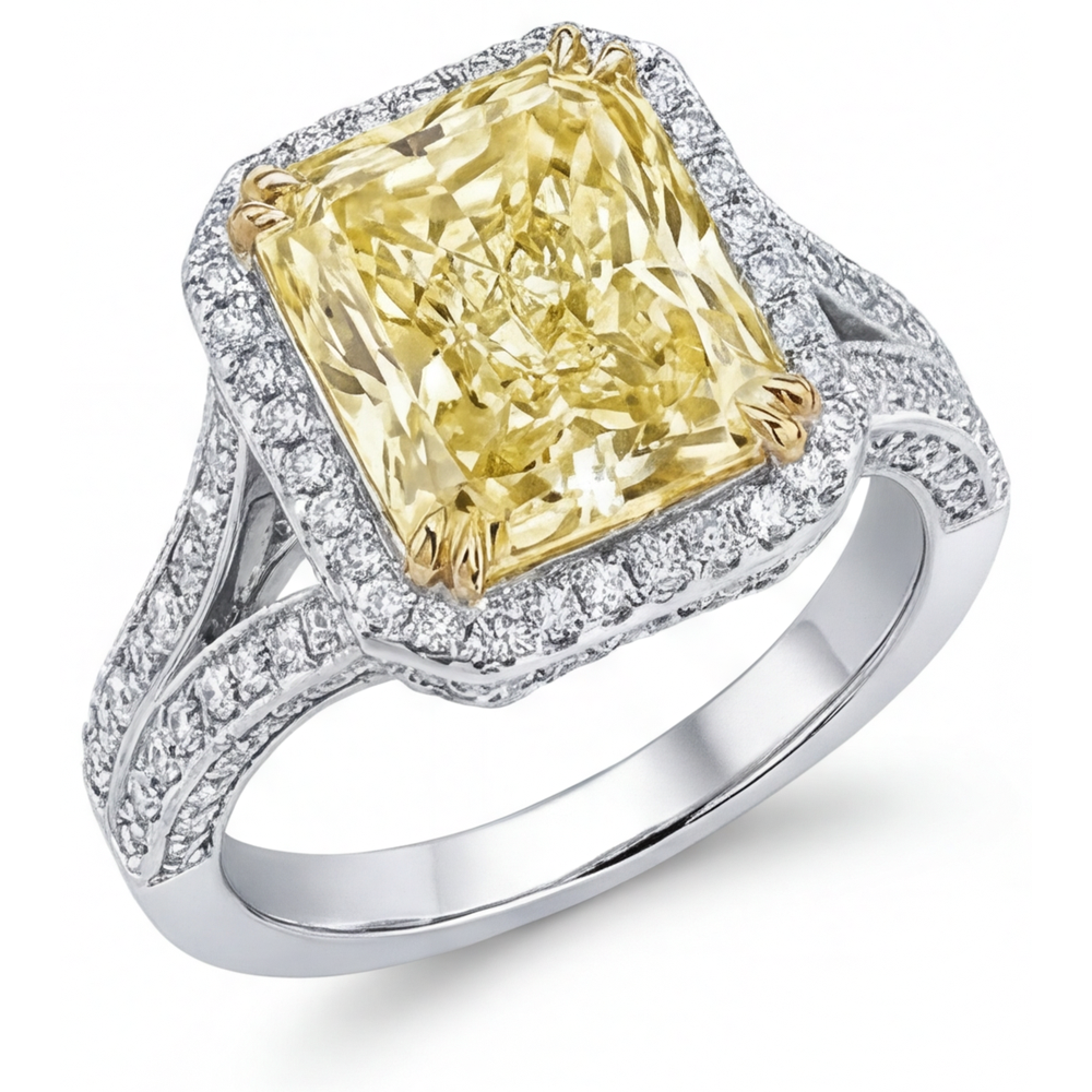 Diamant Jaune Fancy Bague Joaillerie 3,5-carats Or Deux Tons 14 Carats – vue principale