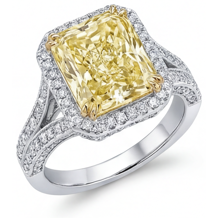 Diamant Jaune Fancy Bague Joaillerie 3,5-carats Or Deux Tons 14 Carats – vue principale