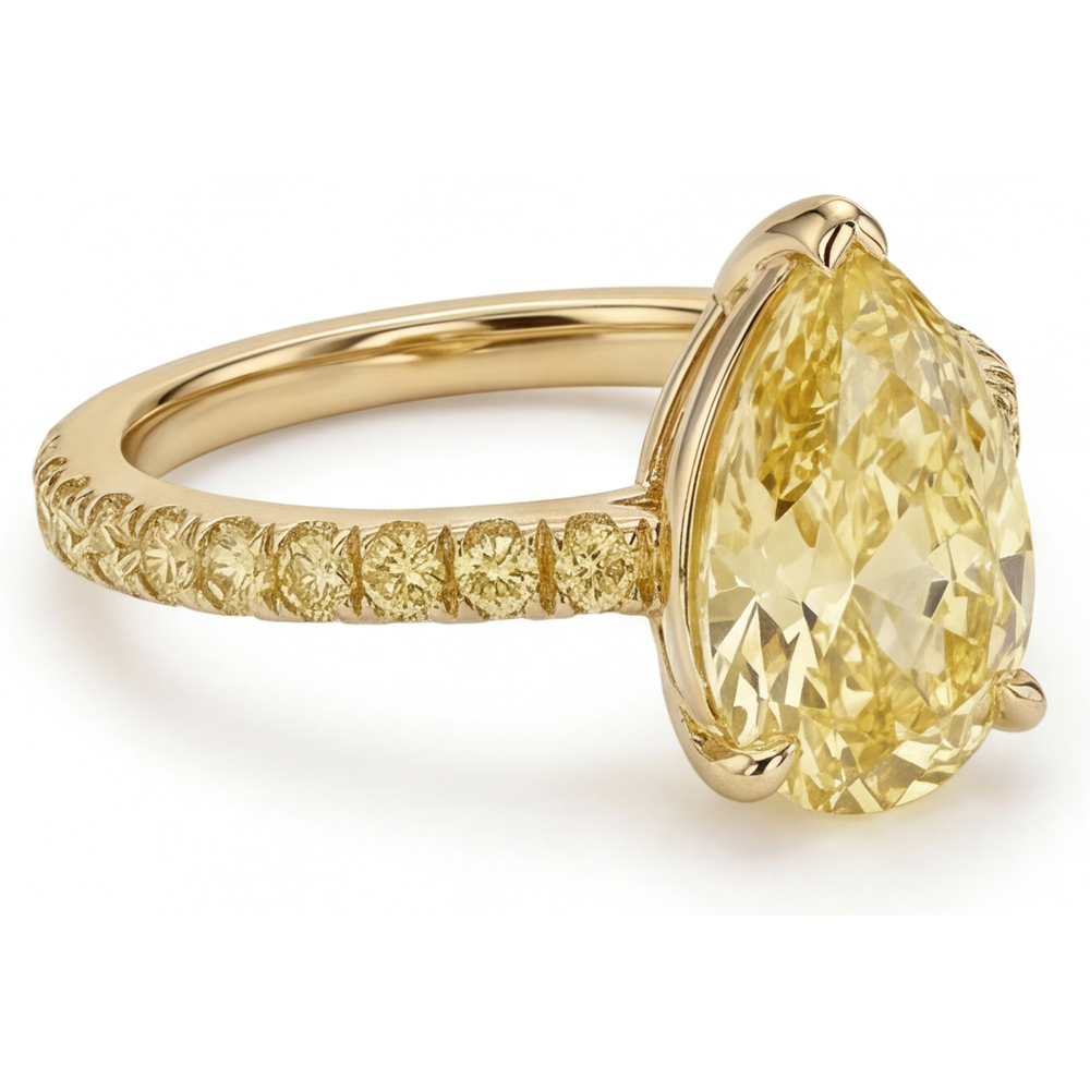 Intemporel Diamant Jaune Fancy Bague Joaillerie 3 carats – vue d'angle