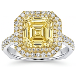 Pavé Bague Sertie Halo – Diamant Jaune Fancy 2,5 carats Or Deux