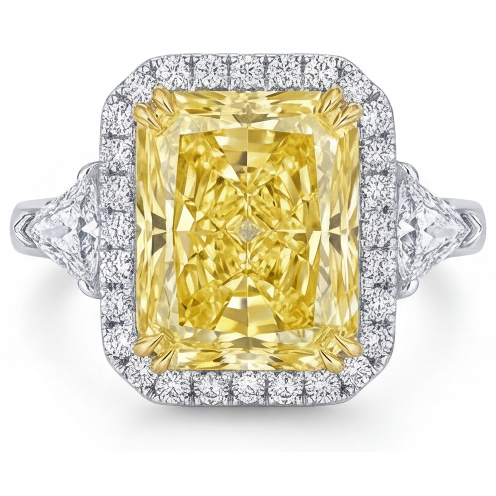 Diamant Jaune Fancy Bague Sertie Halo 3-carats Or Bicolore 14 Carats – vue principale