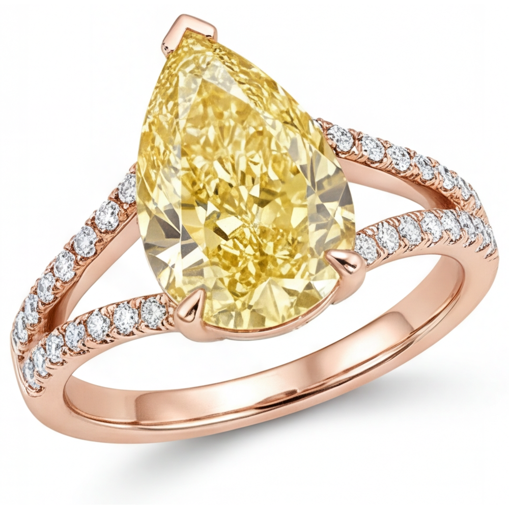 Goutte Diamant Jaune Fancy bague en Or Rose 14 Carats – vue principale