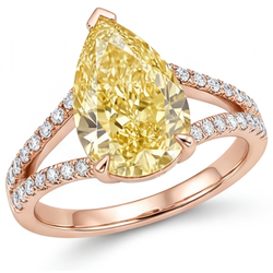 Or Rose 14 Carats VVS Diamant Jaune Fancy Bague Solitaire avec