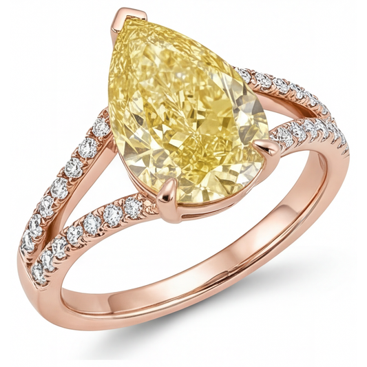 Diamant Jaune Fancy Bague Solitaire avec Accents 2,50-carats Or Rose 14 Carats – vue de face