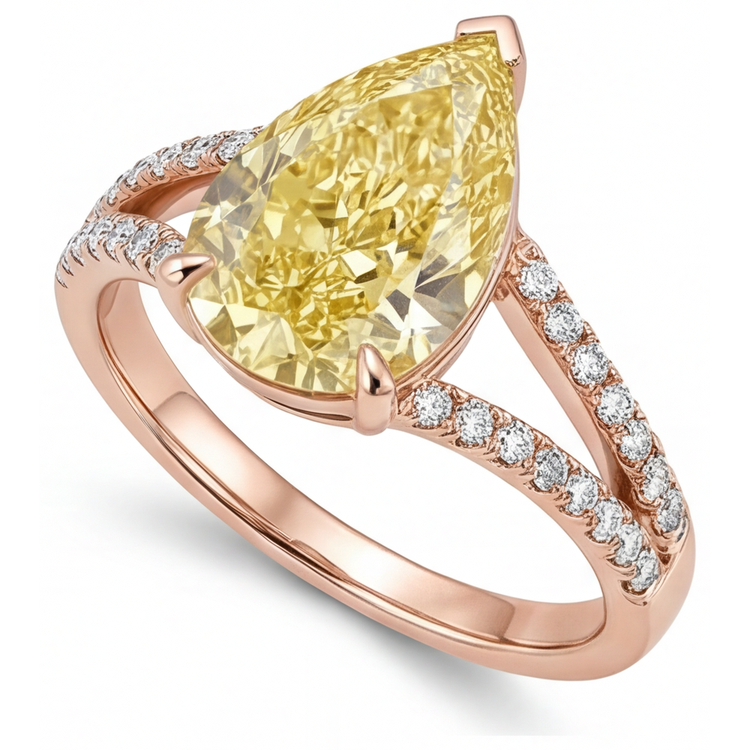 Diamant Jaune Fancy Bague Solitaire avec Accents – vue de côté