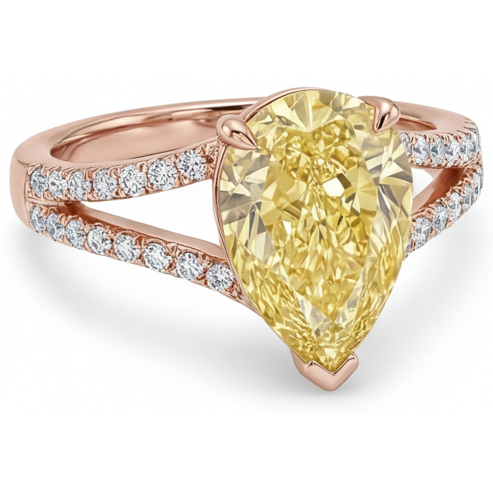 Luxueux Diamant Jaune Fancy Bague Solitaire avec Accents 2,50 carats – vue de profil