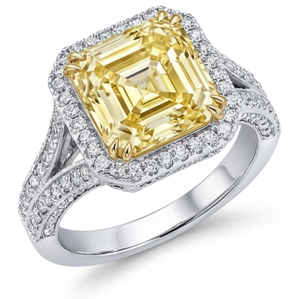 Diamant Jaune Fancy Bague Statement 3,50 carats Or 14K Bicolore – vue principale