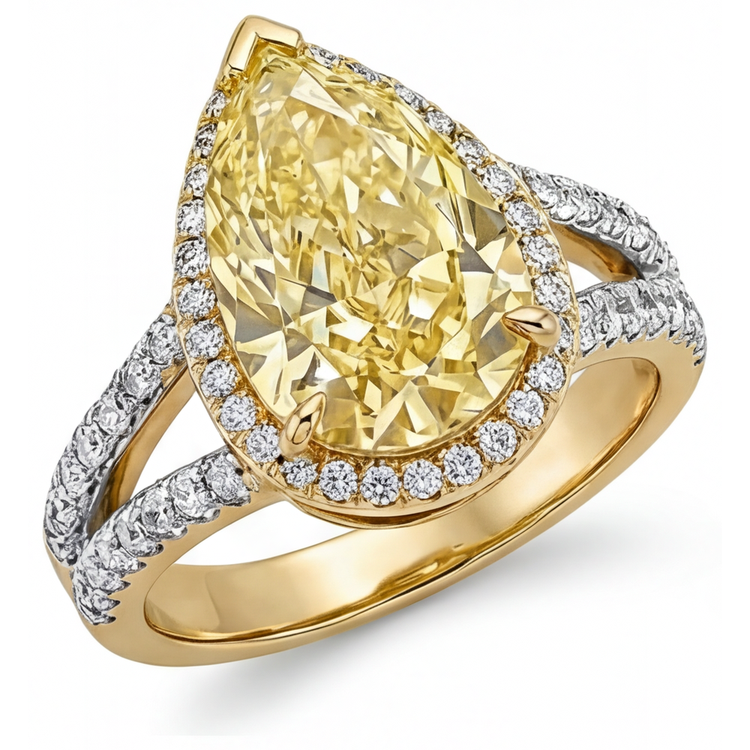 De luxe Diamant Jaune Fancy Bague Statement 4,25 carats – vue de face