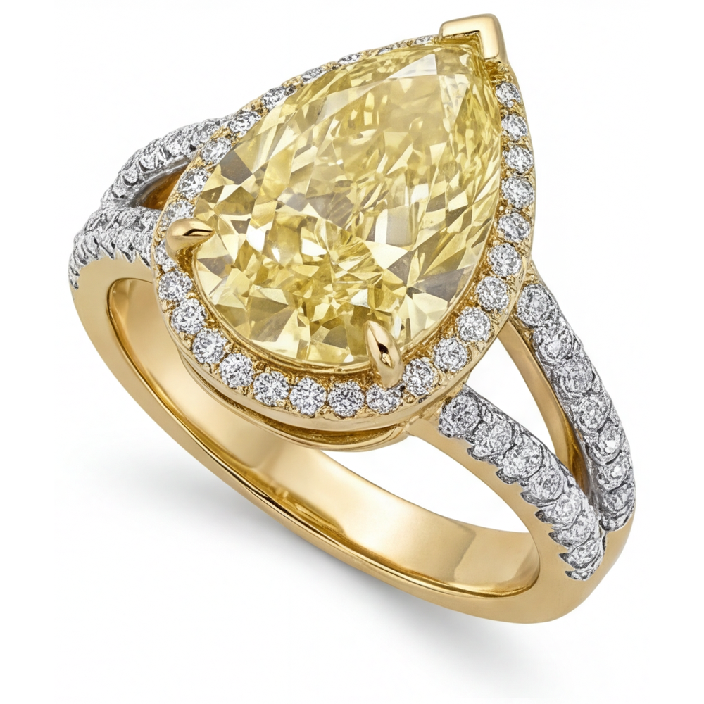 De luxe Diamant Jaune Fancy Bague Statement 4,25 carats – vue de côté