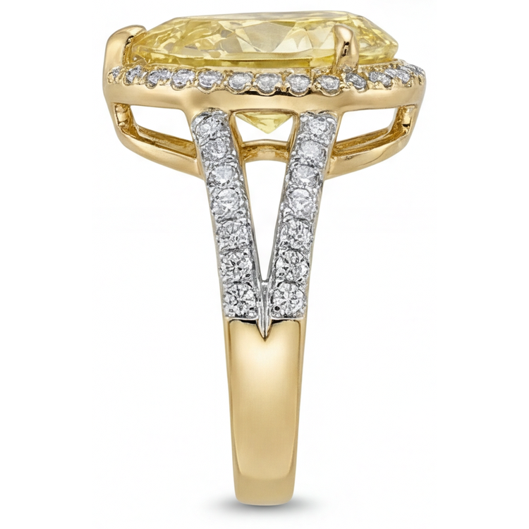 Taille Poire Diamant Jaune Fancy bague en Or Bicolore 14 Carats – vue de dessus
