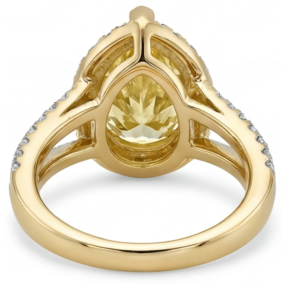 Diamant Jaune Fancy Taille Poire Bague Statement en Or Bicolore 14 Carats – vue arrière