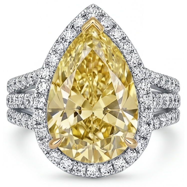 Goutte Diamant Jaune Fancy bague en Or 14K Bicolore – vue de face