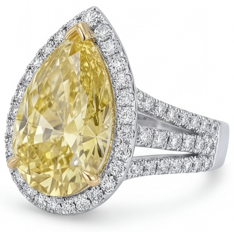 Diamant Jaune Fancy Bague Statement 4 carats Or 14K Bicolore – vue de côté