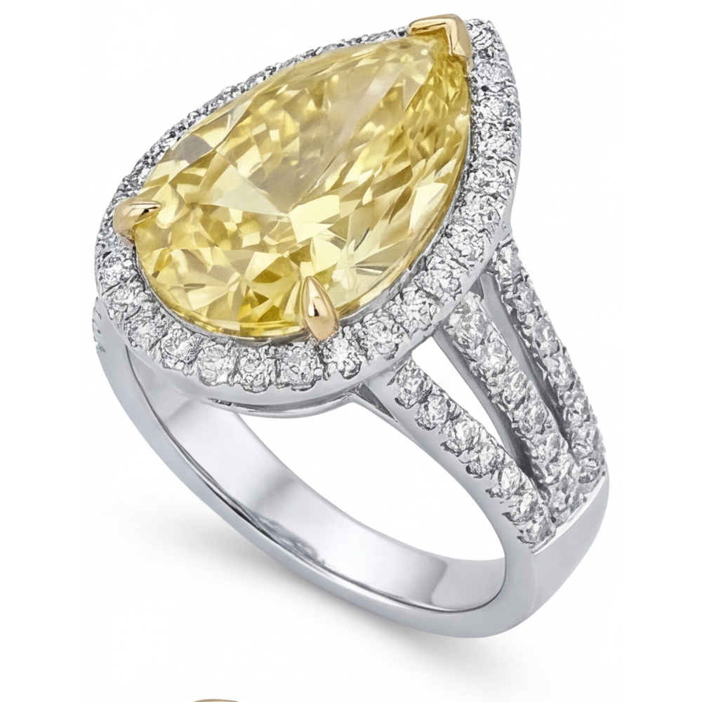Brillant Diamant Jaune Fancy Bague Statement 4 carats – vue de dessus