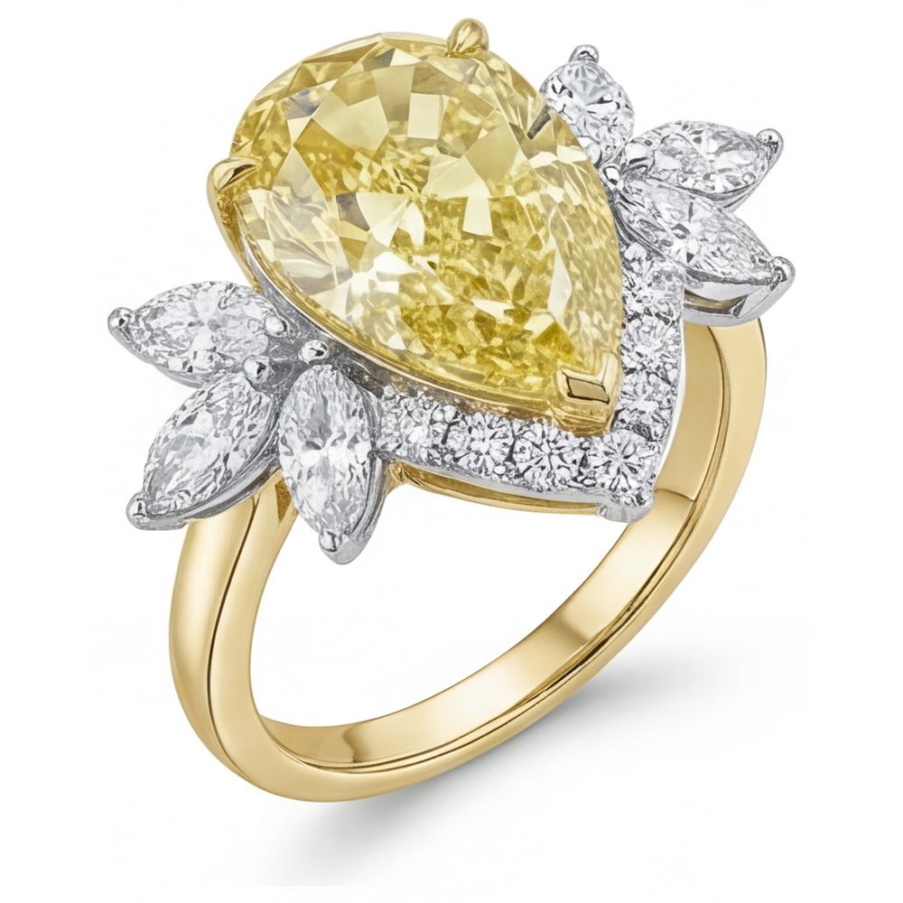 Diamant Jaune Fancy Bague Statement 4-carats Or Bicolore 14 Carats – vue d'angle