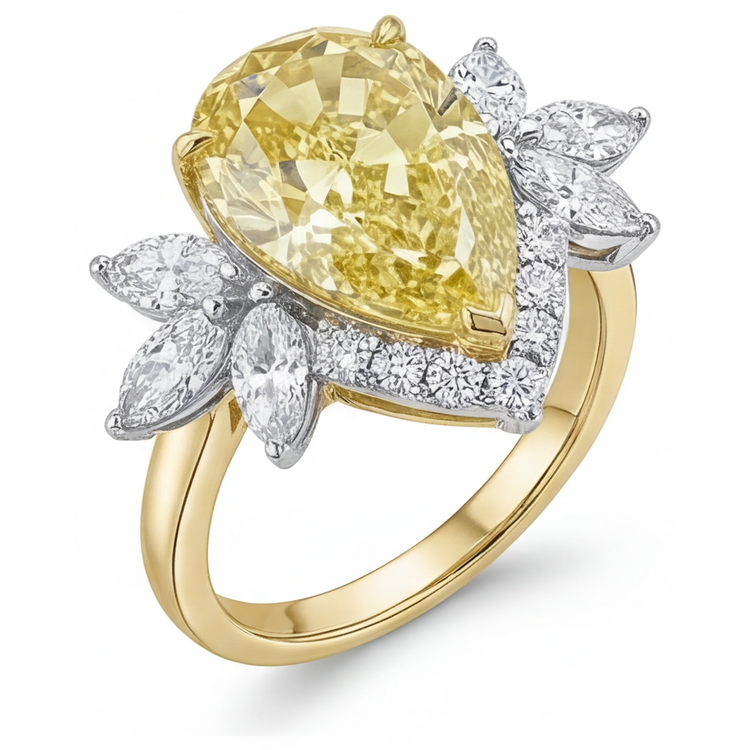 Diamant Jaune Fancy Bague Statement 4-carats Or Bicolore 14 Carats – vue d'angle
